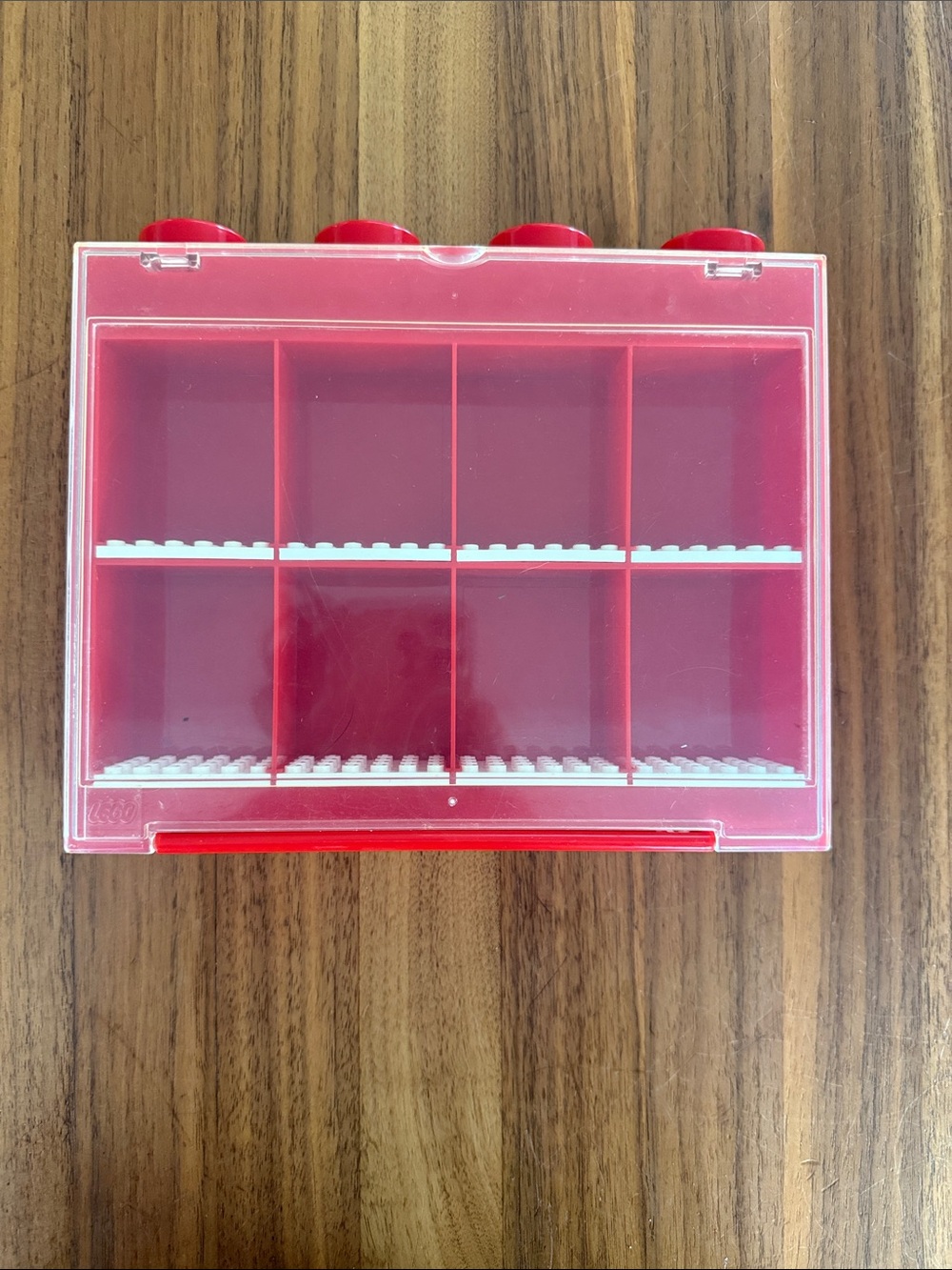 Vintage red Lego minifigure display case